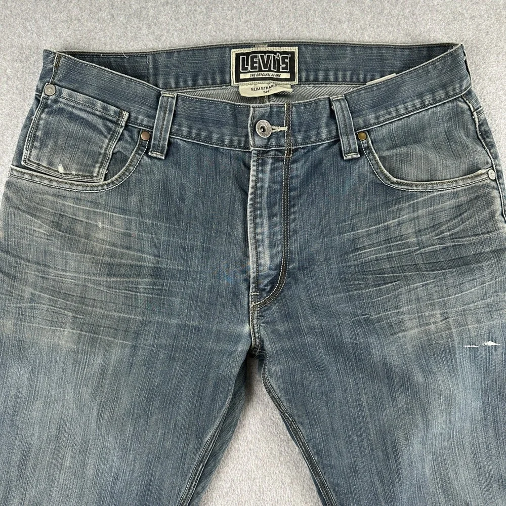 Levi's 514 Jeans Mens W36 L30 Blue Slim Straight Denim Pant Whisker Flap Pockets